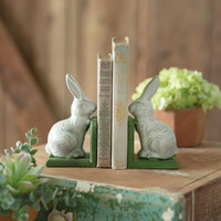 Colonial Tin Works Cast Iron Peeping Bunny Bookends, 5.5-inch Height, Home Office Accessories, White, 420262