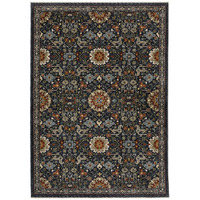 HomeRoots 507973 8 x 11 ft. Blue Red Ivory & Gold Oriental Power Loom Stain Resistant Rectangle Area Rug with Fringe
