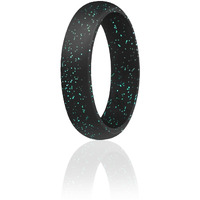 ROQ Silicone Rubber Wedding Ring for Women, Dome Solid Glitter & Metallic, Rubber Silicone Wedding Band, Anniversary Rings, Promise Ring, 5.5mm Wide 2mm Thick, Single, Black with Glitter Turquoise, Size 5
