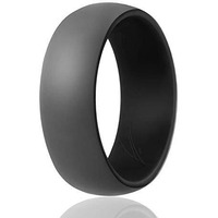 ROQ Silicone Rubber Wedding Ring for Men, Comfort Fit, Men's Wedding Band, Breathable Rubber Engagement Band, 9mm Wide 2mm Thick, Dome Style Duo Collection, Single, Black & Grey, Size 12