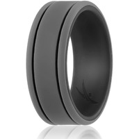 ROQ Silicone Rubber Wedding Ring for Men, Comfort Fit, Men's Wedding Band, Breathable Rubber Engagement Band, 9mm Wide 2mm Thick, 2 Thin Lines Duo Collection, Single, Black & Grey, Size 7