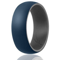 ROQ Silicone Rubber Wedding Ring for Men, Comfort Fit, Men's Wedding Band, Breathable Rubber Engagement Band, 9mm Wide 2mm Thick, Dome Style Duo Collection, Single, Blue & Grey, Size 9