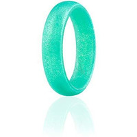 ROQ Silicone Rubber Wedding Ring for Women, Dome Solid Glitter & Metallic, Rubber Silicone Wedding Band, Anniversary Rings, Promise Ring, 5.5mm Wide 2mm Thick, Single, Metal Turquoise, Size 11