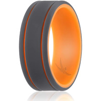 ROQ Silicone Rubber Wedding Ring for Men, Comfort Fit, Men's Wedding Band, Breathable Rubber Engagement Band, 9mm Wide 2mm Thick, 2 Thin Lines Duo Collection, Single, Orange & Grey, Size 8