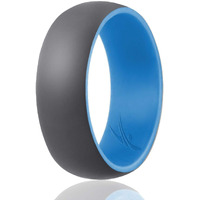 ROQ Silicone Rubber Wedding Ring for Men, Comfort Fit, Men's Wedding Band, Breathable Rubber Engagement Band, 9mm Wide 2mm Thick, Dome Style Duo Collection, Single, Grey & Light Blue, Size 11