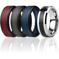 Silicone Wedding Twin Carbon Ring Set - Bordeaux by ROQ for Men - 4 x 16 mm Ring