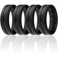 Silicone Wedding BR Middle Line Ring Set - Basic-Black by ROQ for Men - 4 x 15 mm Ring