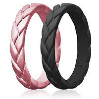 Silicone Wedding Leaves Ring Set - Metal-Pink by ROQ for Women - 2 x 4 mm Ring