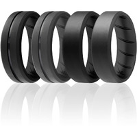 Silicone Wedding BR Middle Line Ring Set - Basic-Black-Grey by ROQ for Men - 4 x 11 mm Ring