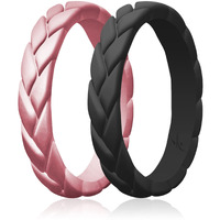 Silicone Wedding Leaves Ring Set - Metal-Pink by ROQ for Women - 2 x 10 mm Ring
