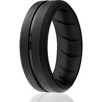 Silicone Wedding BR Middle Line Ring - Basic-Black by ROQ for Men - 13 mm Ring