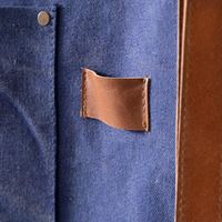 Colonial Tin Works Navy Canvas Utility Apron, 34-inch Height, Canvas, Leather Pockets, Home