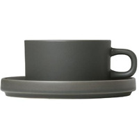 212 Main 6 oz Pilar Tea Cups with Saucers Agave Green - Set of 2