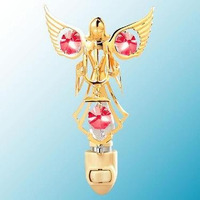 24k Gold Angel with Candles Night Light - Red Swarovski Crystal