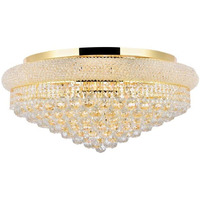Elegant Lighting 1800F28G/RC Royal Cut Clear Crystal Primo 15-Light, Single-Tier Flush Mount Crystal Chandelier, Finished in Gold with Clear Crystals