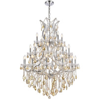 Elegant Lighting 2800D38C-GT/RC Royal Cut Smoky Golden Teak Crystal Maria Theresa 28-Light, Three-Tier Crystal Chandelier, Finished in Chrome with Smoky Golden Teak Crystals
