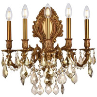 Elegant Lighting 9605W21FG-GT/RC Royal Cut Smoky Golden Teak Crystal Monarch 5-Light Crystal Wall Sconce, Finished in French Gold with Smoky Golden Teak Crystals