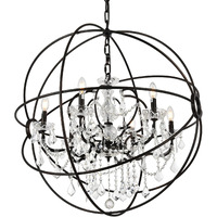 Elegant Lighting 1130 Geneva Collection 6-Light Pendent Lamp with Royal Cut Crystals, 32" Depth by 34.5" Height, Dark Bronze Finish