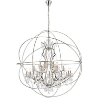 Elegant Lighting Geneva Collection 25-Light Pendant Lamp with Royal Cut Crystals, Polished Nickel Finish