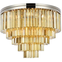 Elegant Lighting Sydney Collection 17-Light Flush Mount with Royal Cut Golden Teak Crystals, Polished Nickel Finish