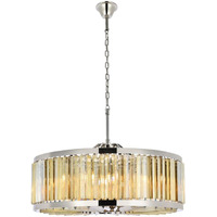Elegant Lighting Chelsea Collection 1203D35PN-GT/RC 10-Light Pendant Lamp with Royal Cut Golden Teak Crystals, Polished Nickel Finish