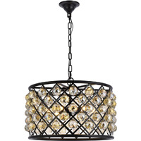 Elegant Lighting Madison Collection 6-Light Pendant Lamp with Royal Cut Golden Teak Crystals, Mocha Brown Finish