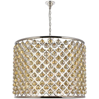 Elegant Lighting Madison Collection 12-Light Pendant Lamp with Royal Cut Golden Teak Crystals, Polished Nickel Finish