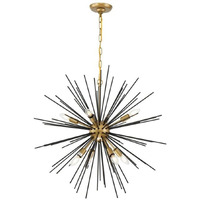 Living District Timber 8-Light Metal Pendant in Brass and Black