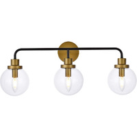 Living District Hanson 3-Light Metal Bath Sconce w/Clear Shade in Black/Brass