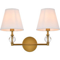 Living District Bethany 2 Lights Bath Sconce in Brass with White Fabric Shade
