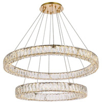 Elegant Lighting Indoor Modern Bright Home Decorative Ceiling Lighting Monroe 36 inch LED Double Ring Chandelier - Gold