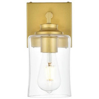 Living District Ronnie 1-Light Iron & Glass Bath Sconce in Brass/Clear