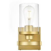 Living District Saanvi 1-Light Iron & Glass Bath Sconce in Brass/Clear