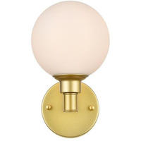 Living District Cordelia 1-Light Iron/Glass Bath Sconce in Brass/Frosted White