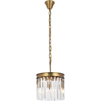 Elegant Lighting Sydney 12" 3-Light Metal/Crystal Pendant in Satin Gold/Clear