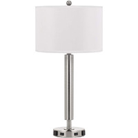 HomeRoots 524754 30 in. Metal USB Table Lamp with Drum Shade Nickel & White