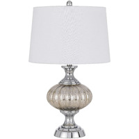 HomeRoots 524730 27 in. Silver Metallic Metal Table Lamp with White Empire Shade
