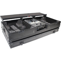 ProX XS-TMC1012WLTFBTLBL Flight Coffin Case For 12" Rane 72 Mixer and 2 Turntables in Battle Mode W/Laptop Shelf and Wheels Black on Black