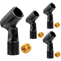 5 Core Pencil Microphone Clip Holder Black Angle Adjustable Slim Condenser Mic Adapter + Universal 5/8" Male to 3/8" Female Adapter 4Pcs MC 08 4PCS