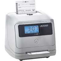 Pyramid Time Systems - Model 4000 Auto Totaling Time Clock, Electronic Time Punch Clock for Small Business, Bundle Includes: 25 Time Cards,Ribbon and 2 Security Keys - Silver ( 7.25"h x 7"w x 6.75"d)
