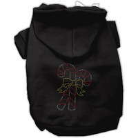 Christmas Pet, Dog & Cat Hoodie Rhinestone, "Candy Canes" Black LG (10-14 lbs.)