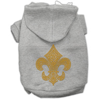 Pet, Dog & Cat Hoodie Rhinestone, "Gold Fleur De Lis" Gray LG (10-14 lbs.)