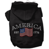 Pet, Dog & Cat Hoodie Rhinestone, "Classic American" Black MD (6-10 lbs.)