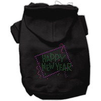 Pet, Dog & Cat Hoodie Rhinestone, "Happy New Year" Black MD (6-10 lbs.)