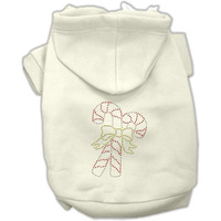 Christmas Pet, Dog & Cat Hoodie Rhinestone, "Candy Canes" Cream LG (10-14 lbs.)