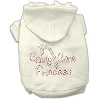 Christmas Pet Dog & Cat Hoodie Rhinestone, "Candy Cane Princess" Cream LG (10-14 lbs.)