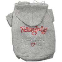 Christmas Rhinestone Pet, Dog & Cat Hoodie, "Naughty, But In A Nice Way" Gray MD (6-10 lbs.)