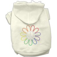 Pet, Dog & Cat Hoodie Rhinestone, "Rainbow Flower Peace Sign" Cream SM (3-6 lbs.)