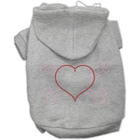 Pet, Dog & Cat Hoodie Rhinestone, "Heart and Crossbones" Gray SM (3-6 lbs.)