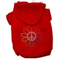 Pet, Dog & Cat Hoodie Rhinestone, "Rainbow Flower Peace Sign" Red SM (3-6 lbs.)